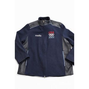 Vtg 2002 Team USA Olympics Roots Official Outfitter Leather Wool Jacket Large